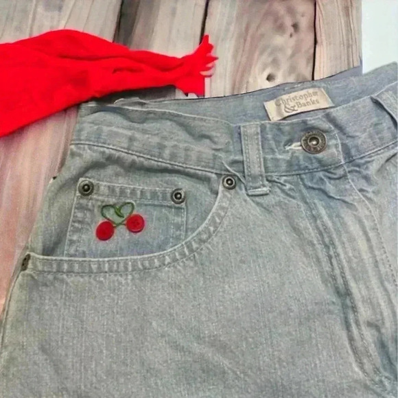 Christopher and Banks size 4 cutoff jeans shorts with cute cherry accents. - Picture 4 of 5